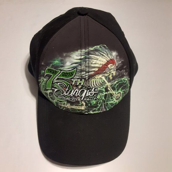 75th Sturgis Motorcycle Rally 2015 Skeleton Indian Chief Hat/Cap OSFM - Picture 3 of 9